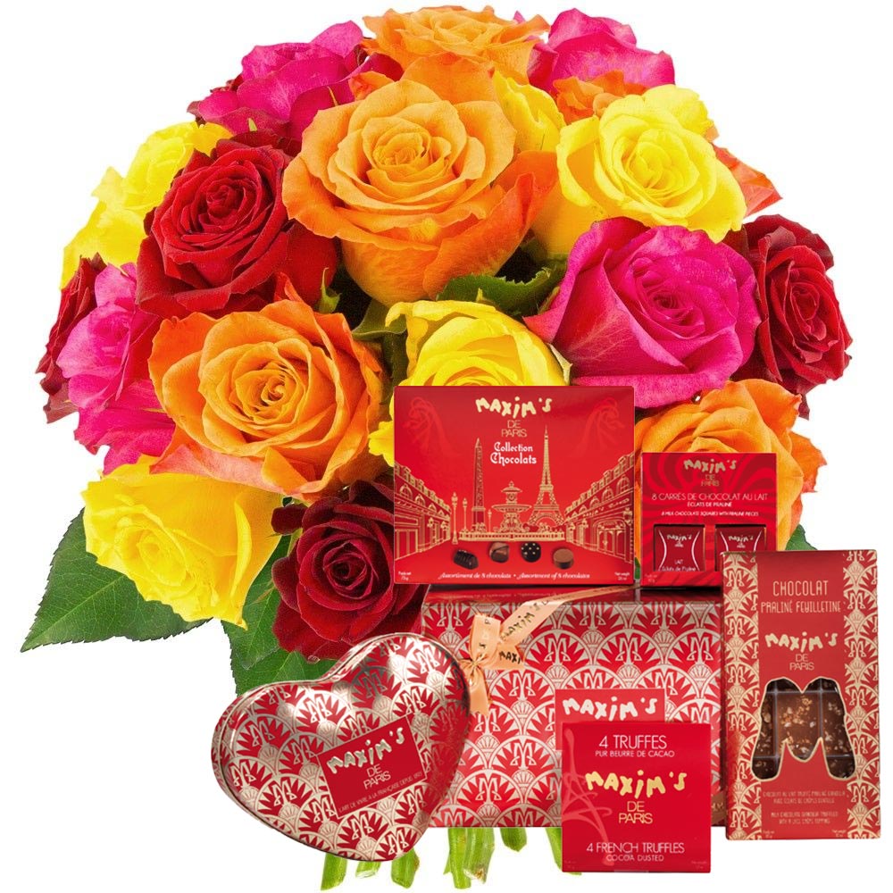 Cadeaux Gourmands 20 ROSES MULTICOLORES COFFRET FARANDOLE