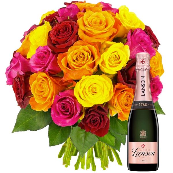 Cadeaux Insolites 30 ROSES MULTICOLORES 1 2 LANSON ROSE Livraison