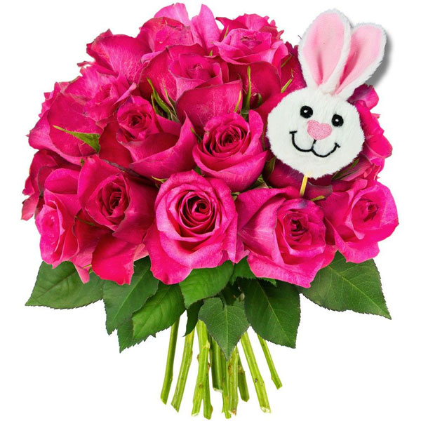 Cadeaux insolites 30 ROSES FUCHSIAS + PIC LAPIN