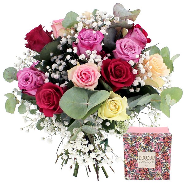 Fleurs et cadeaux FLEUR DE ROSE + DOUDOU FAON