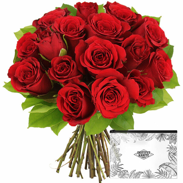 Fleurs et cadeaux 15 ROSES ROUGES + TROUSSE JUNGLE