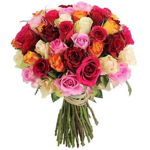 Bouquet de roses 60 ROSES VARIEES + CHAMPAGNE